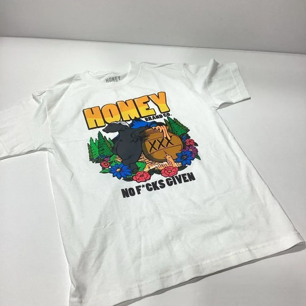 Honey Brand Co Graphic T-Shirt Bear No F's Given Skate Board Tee Small